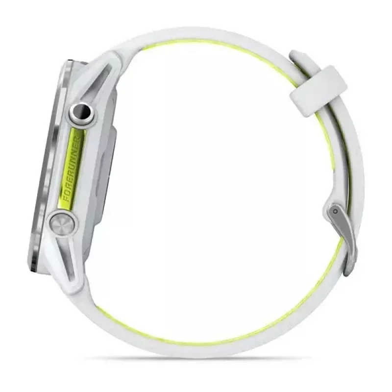 Nutikell IFIT ICON Forerunner 970 — 1,4 tolli (3,56 cm) AMOLED 454×454, GPS, Wi‑Fi, titaanist korpus, silikoonist rihm (valge/kollane), 56 g