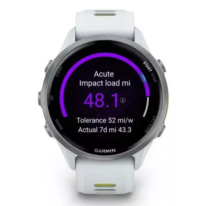 Nutikell IFIT ICON Forerunner 970 — 1,4 tolli (3,56 cm) AMOLED 454×454, GPS, Wi‑Fi, titaanist korpus, silikoonist rihm (valge/kollane), 56 g