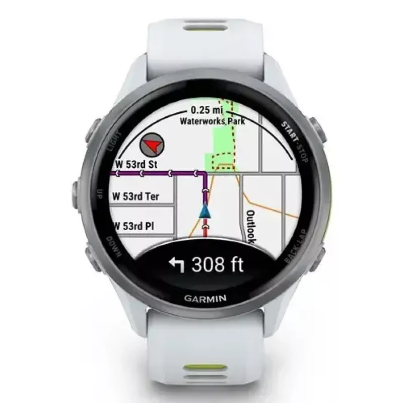 Nutikell IFIT ICON Forerunner 970 — 1,4 tolli (3,56 cm) AMOLED 454×454, GPS, Wi‑Fi, titaanist korpus, silikoonist rihm (valge/kollane), 56 g