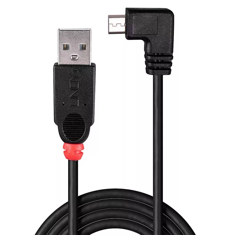 Lindy 2 m USB 2.0 kaabel – tüüp A kuni mikro-B, 90-kraadine nurga all
