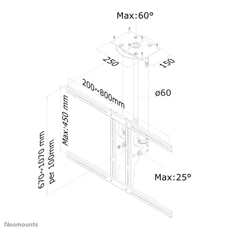 Neomounts PLASMA-C100Must Monitor/TV mount ceiling 37-75 inch - h 67-107 cm