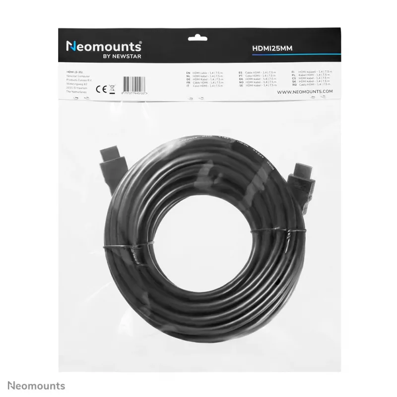 Neomounts HDMI25MM HDMI-kaabel – 7,5 meetrit, 7,5 m, 10,2 Gbit/s, must
