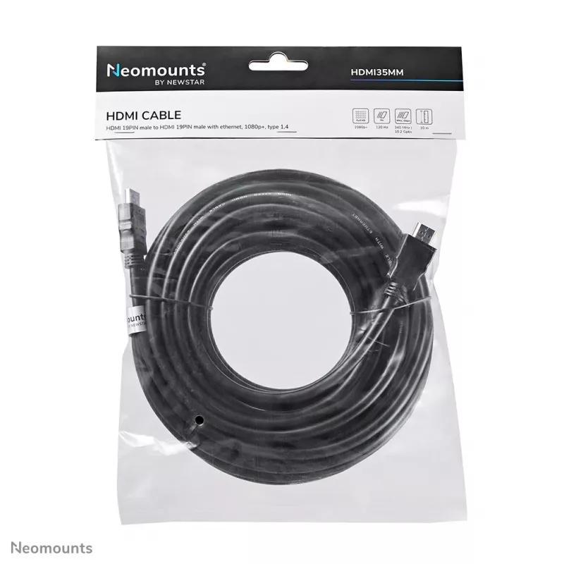 Neomounts HDMI35MM HDMI-kaabel - 10 meetrit, 10 m, HDMI tüüp A (standardne), HDMI tüüp A (standardne), 10,2 Gbit/s, must