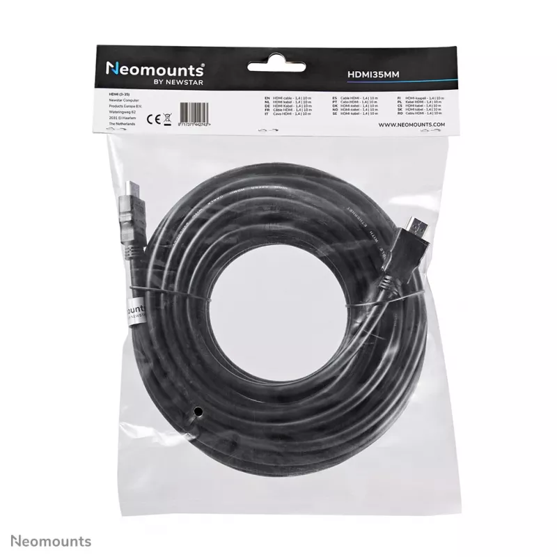 Neomounts HDMI35MM HDMI-kaabel - 10 meetrit, 10 m, HDMI tüüp A (standardne), HDMI tüüp A (standardne), 10,2 Gbit/s, must