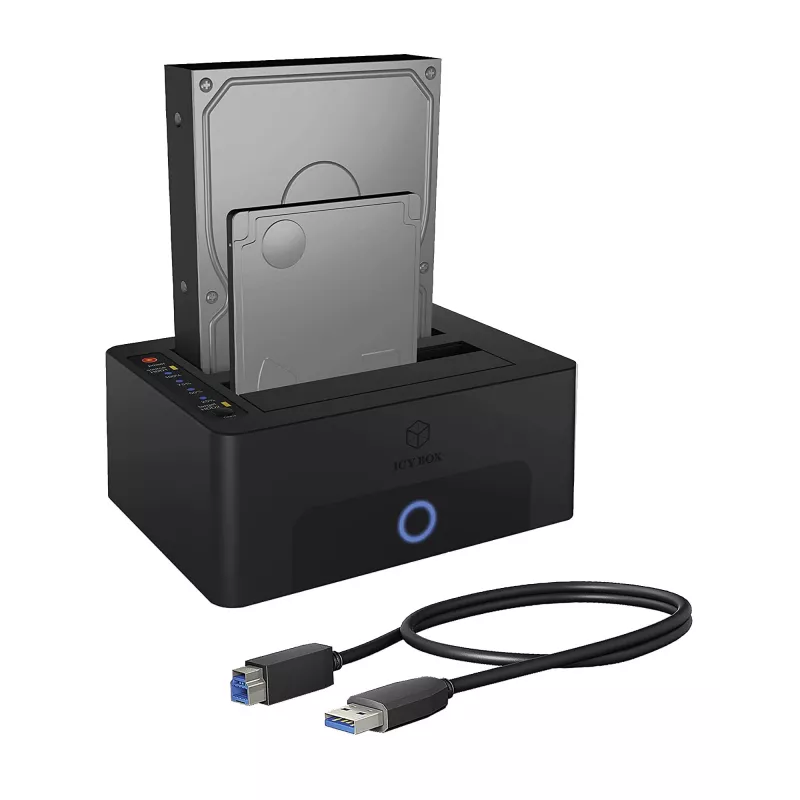 ICY BOX 2-pesaline dokkimis- ja kloonimisjaam 2,5-tollistele või 3,5-tollistele SATA-ketastele USB 3.0 hostiga