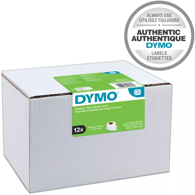 DYMO originaalsed LabelWriter suured saateetikettid / nimesildid | 54 mm x 101 mm | 12 rulli, igal 220 (2640 lihtsalt eemaldatavat silti) | isekleepuv | LabelWriter etiketiprinteritele