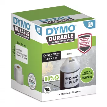 DYMO Authentic LabelWriter Durable Labels | 104mm x 159mm | Valge polüpropüleen | 200 suurt iseliimuvat silti | Suure jõudlusega | LabelWriteri silditootjatele