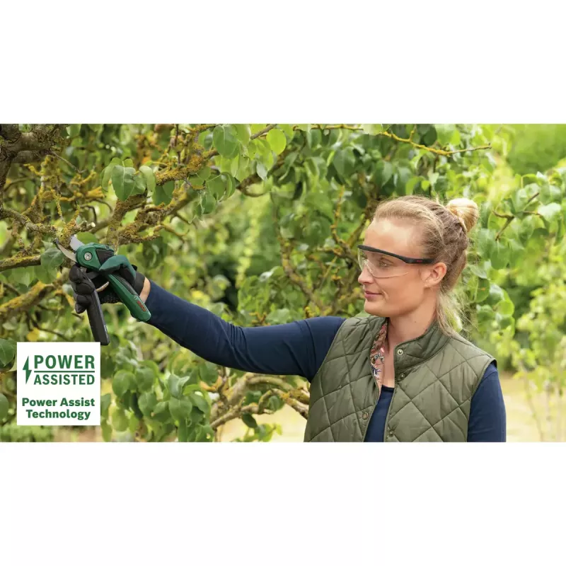 Bosch EasyPrune möödaviik-oksalõikur, roostevabast terasest tera, 2,5 cm lõikevõime, laetav 5,4 Wh aku, turvalukk