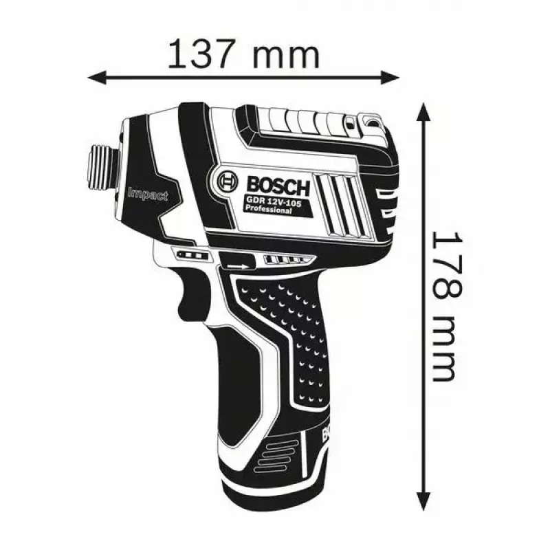 Bosch GDR 12V-105 Professional 1/4-tolline 2600 p/min 105 N⋅m Must, Sinine