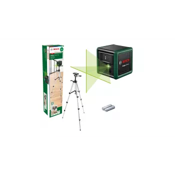 Laserlevel Bosch Quigo roheline statiiviga 1,1 m — kompaktne ristjoonlaseri komplekt