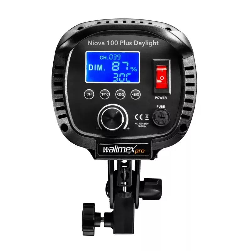 Stuudio LED-valgusti Walimex Niova 100 W, 1 LED-pirn, must metallist/plastist korpus, LCD, 220-240V 50Hz