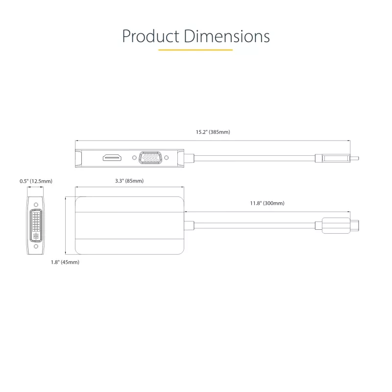 StarTech.com USB-C video adapter, USB-C HDMI-, DVI-, VGA-adapter, kuni 4K 60 Hz, alumiinium, mitmepordiline videokuvari adapter, Thunderbolt 3/4-ga ühilduv, USB USB-C reisiadapter