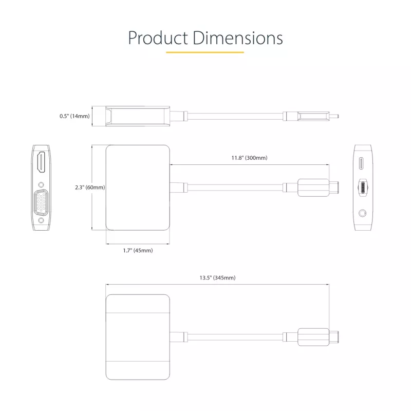 StarTech.com USB C Video Adapter, USB C to HDMI VGA Multiport Adapter, 3.5mm Audio, 4K 60Hz HDR, 100W PD Pass-Through, Thunderbolt 3/4 Ühilduv - USB C Display Travel Adapter