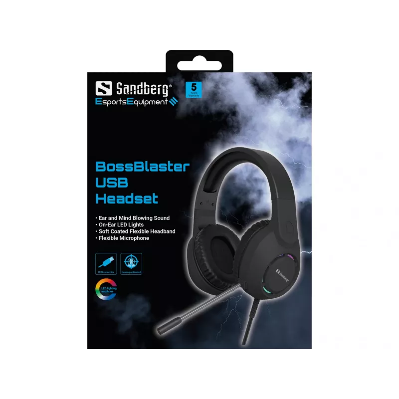 Peakomplekt SANDBERG BossBlaster USB — juhtmega mänguri peakomplekt, 20–20000 Hz, 2 m kaabel, 240 g, must