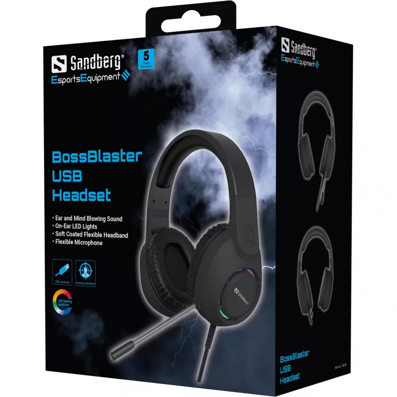 Peakomplekt SANDBERG BossBlaster USB — juhtmega mänguri peakomplekt, 20–20000 Hz, 2 m kaabel, 240 g, must