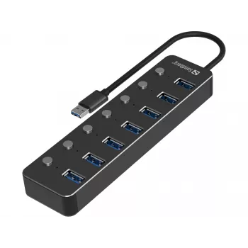 USB-jaotur Sandberg 7 Ports USB 3.0 Must Alumiinium