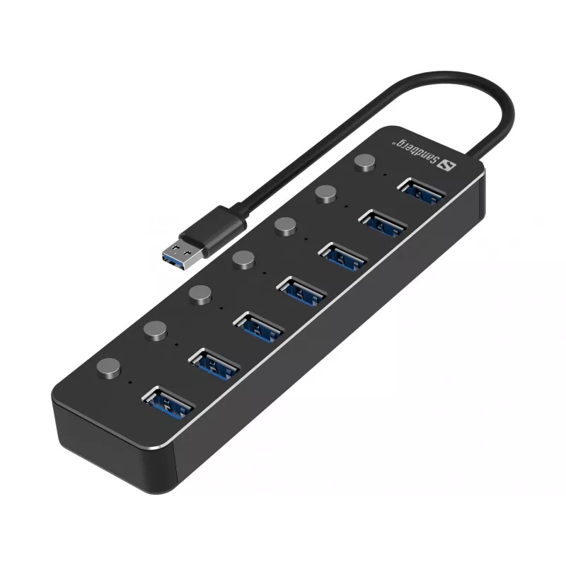 USB-jaotur Sandberg 7 Ports USB 3.0 Must Alumiinium