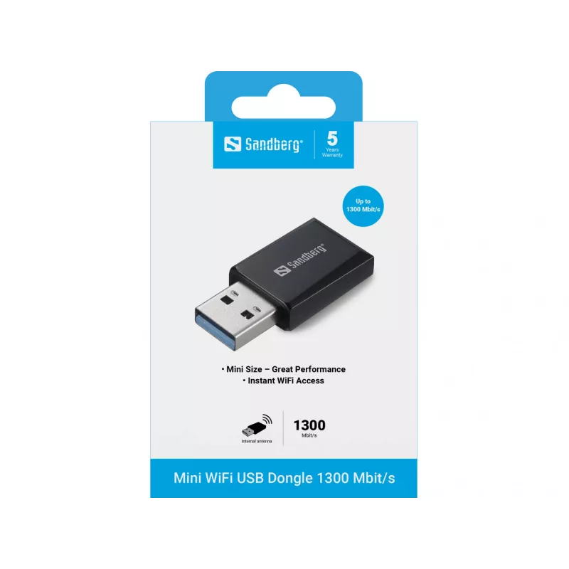 Mini WiFi dongel Sandberg 1300 Mbit/s USB Type-A Kaheriba