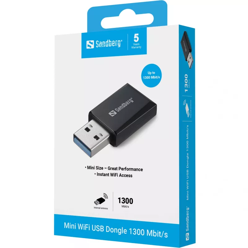 Mini WiFi dongel Sandberg 1300 Mbit/s USB Type-A Kaheriba