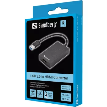 Sandberg USB 3.0 HDMI-muundur, must, passiivne videomuundur