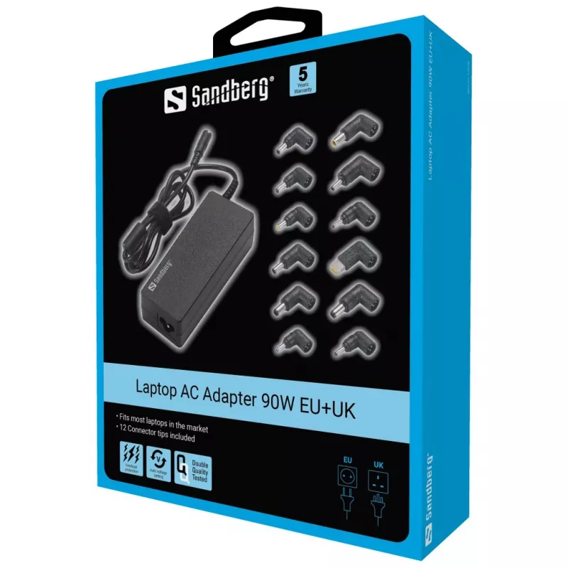 Laptop AC Adapter Sandberg 90W EU+UK Input 100-240V Must