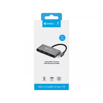 USB-C – 3x USB 3.0 jaotur + PD Sandberg 136-03