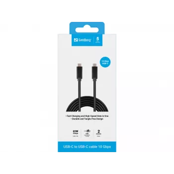 Sandberg USB-C USB-C 2M USB 3.1 Gen.2, 2 m, USB C, USB C, USB 3.2 Gen 2 (3.1 Gen 2), Isane/Isane, Must