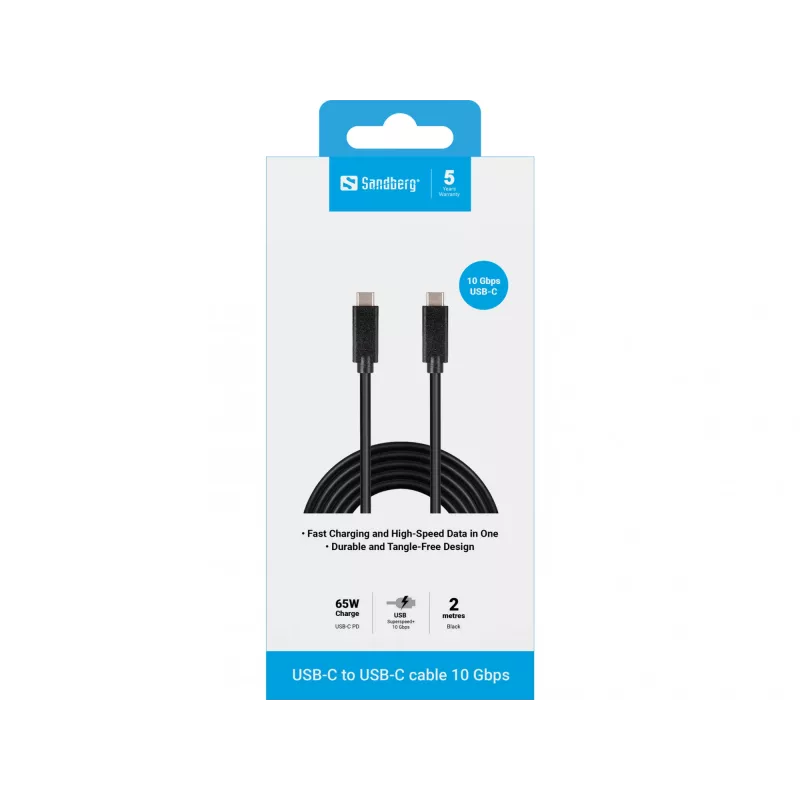Sandberg USB-C USB-C 2M USB 3.1 Gen.2, 2 m, USB C, USB C, USB 3.2 Gen 2 (3.1 Gen 2), Isane/Isane, Must