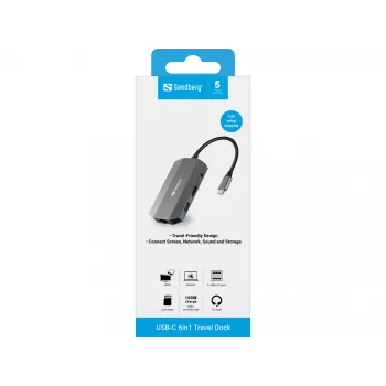 USB-C dokk Sandberg 6in1 Travel Dock