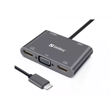 Sandberg USB-C dokk 2xHDMI+1xVGA+USB+PD