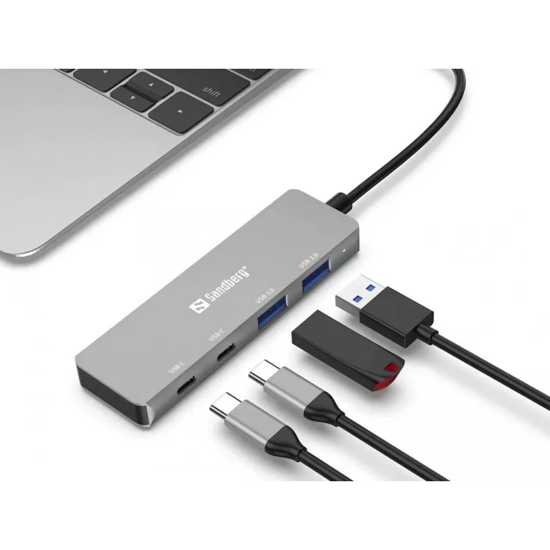 Sandberg USB-C kuni 2xUSB-A + 2xUSB-C jaotur Hall Alumiinium