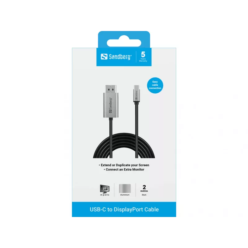 Sandberg USB-C–DisplayPorti kaabel 2M USB USB-C DisplayPort 2m