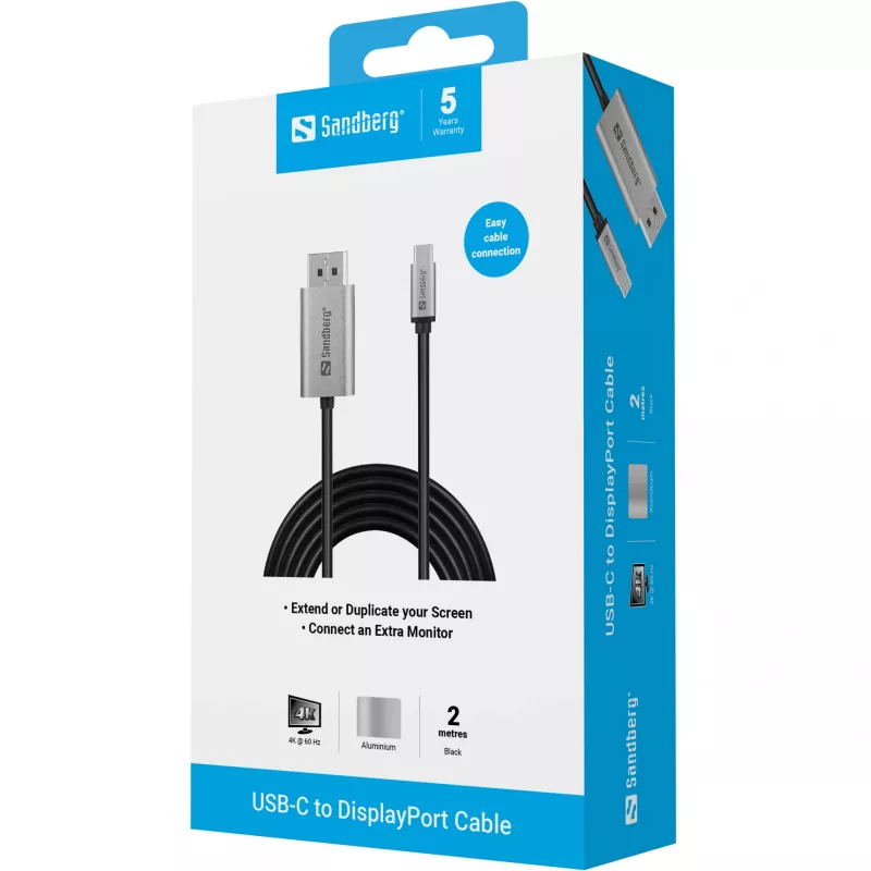 Sandberg USB-C–DisplayPorti kaabel 2M USB USB-C DisplayPort 2m