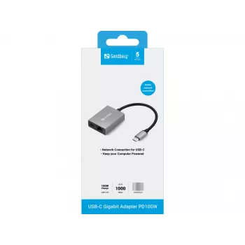 Sandberg USB-C Gigabit Adapter PD100W USB USB-C RJ-45 1 Gbit/s Hall