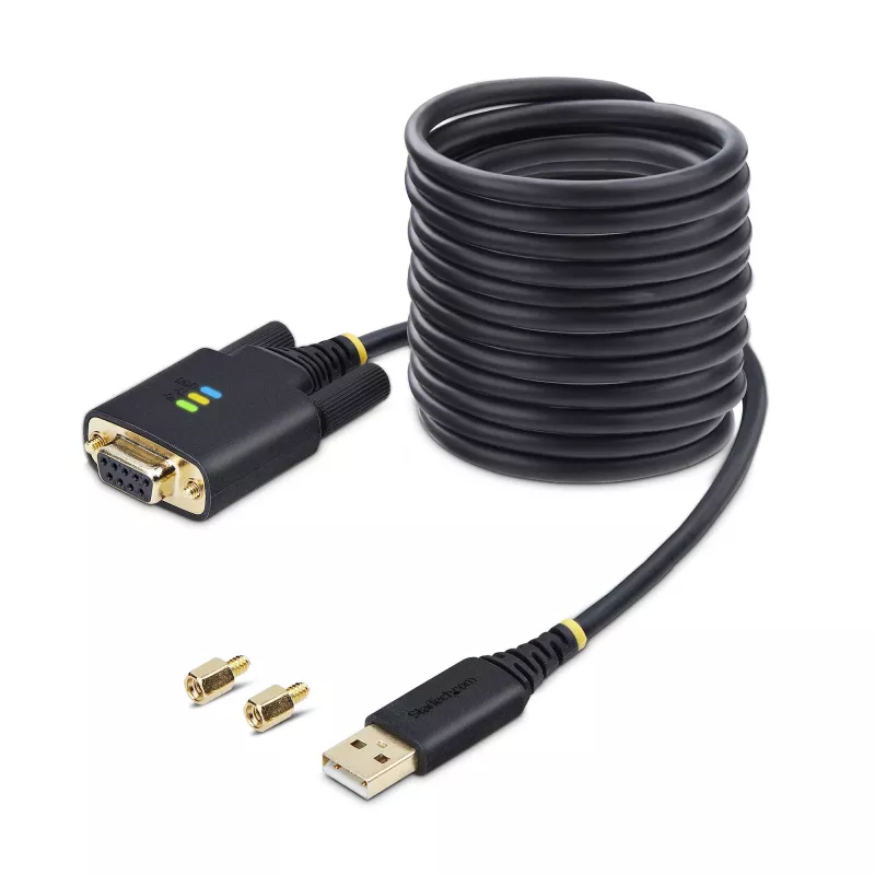 StarTech.com 10ft (3m) USB-nullmodemi jadaadapteri kaabel, vahetatavad DB9 kruvid/mutrid, COM-i säilitamine, USB-A RS232-le, FTDI, 4. taseme ESD-kaitse, Windows/macOS/ChromeOS/Linux – vastupidav TPE-konstruktsioon