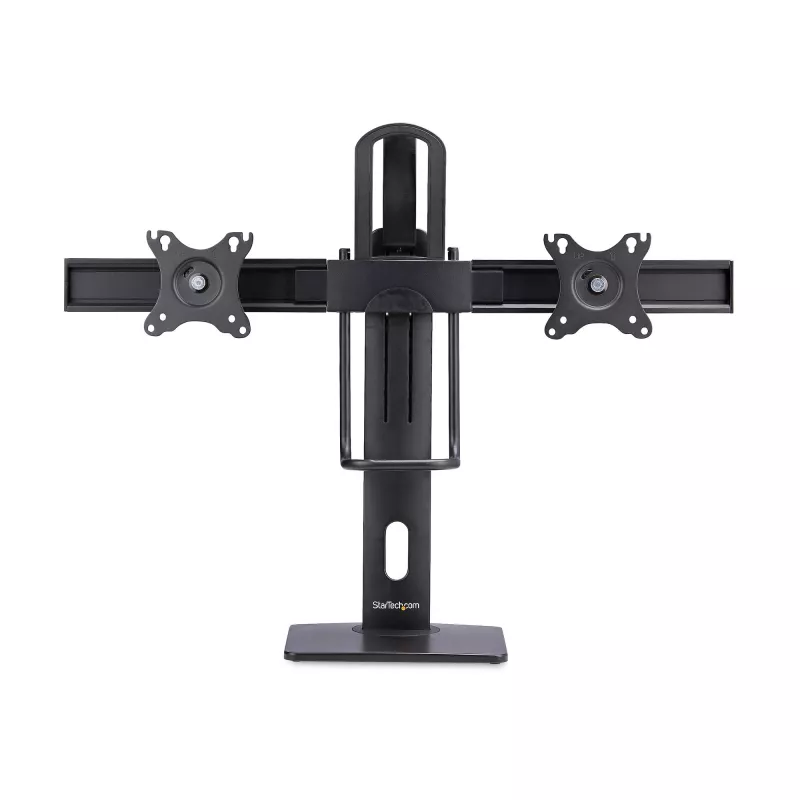 StarTech.com Crossbar Dual Monitor Desk Stand For Double 27-inch Screens, VESA Mount 75x75/100x100, Toolless Height Adjustment, Up To 13.2lb (6kg) Per Display