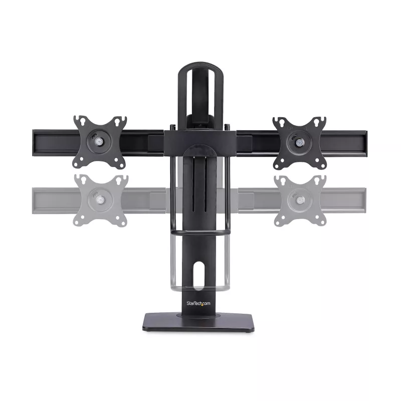 StarTech.com Crossbar Dual Monitor Desk Stand For Double 27-inch Screens, VESA Mount 75x75/100x100, Toolless Height Adjustment, Up To 13.2lb (6kg) Per Display