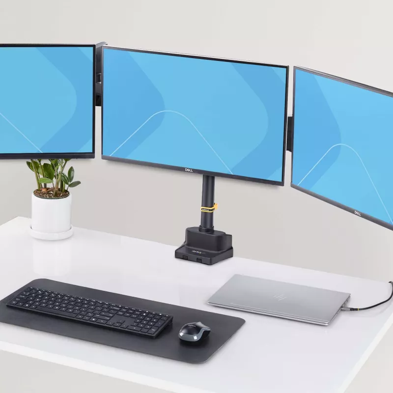 StarTech.com kolmikmonitorilauale kuni kolmele 27-tollisele ekraanile, VESA 75x75/100x100, tööriistavaba käte reguleerimine, C-klamber/läbiviigukinnitus, vedruga abistatud käed