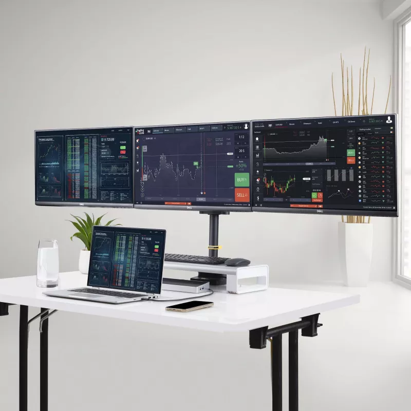 StarTech.com kolmikmonitorilauale kuni kolmele 27-tollisele ekraanile, VESA 75x75/100x100, tööriistavaba käte reguleerimine, C-klamber/läbiviigukinnitus, vedruga abistatud käed