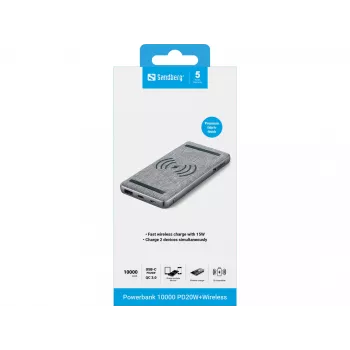 Kaasaskantav akupank Sandberg Powerbank 10000 PD20W+Wireless, 10000 mAh