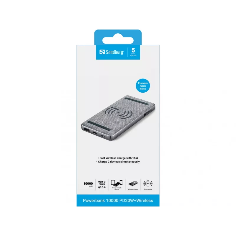 Kaasaskantav akupank Sandberg Powerbank 10000 PD20W+Wireless, 10000 mAh