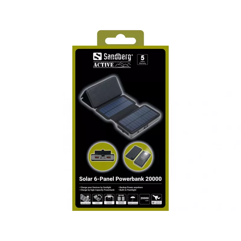 Akupank Sandberg Solar 6-Panel 20000mAh liitiumpolümeer must