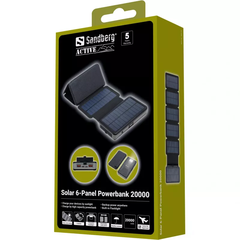Akupank Sandberg Solar 6-Panel 20000mAh liitiumpolümeer must