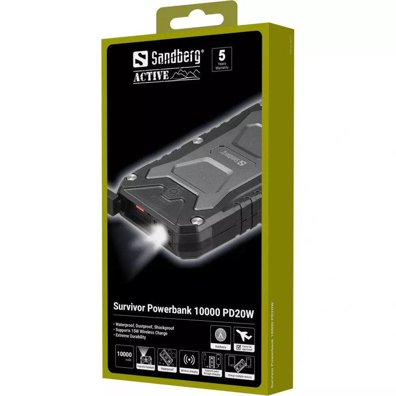 Kaasaskantav akupank Sandberg Survivor 10000 PD20W, 10000 mAh