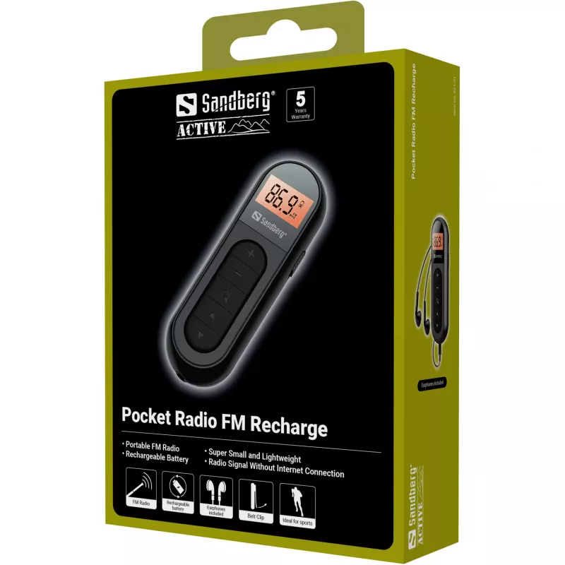 Kaasaskantav raadio Sandberg Pocket Radio FM Recharge FM 76-108 MHz
