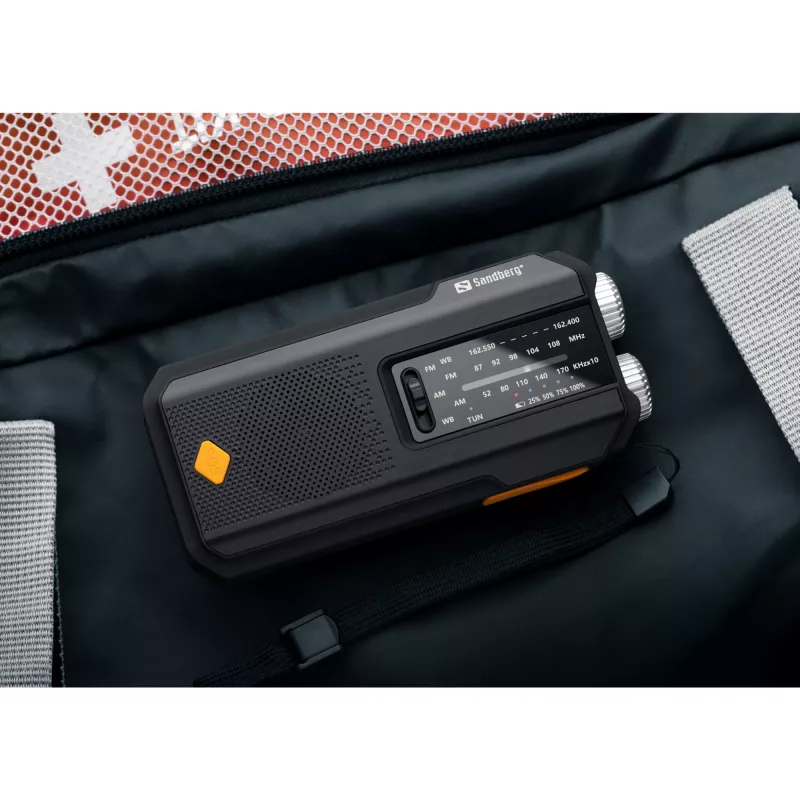 Sandberg Survivor Radio All-in-1 2000, kaasaskantav, AM, FM, 87–180 MHz, 520–1710 kHz, 3 W, analoog