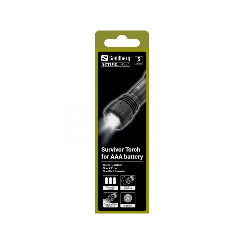 Sandberg Survivor Taskulamp AAA-patareidele, käsilamp, must, alumiinium, LED, 3 W, 150 lm
