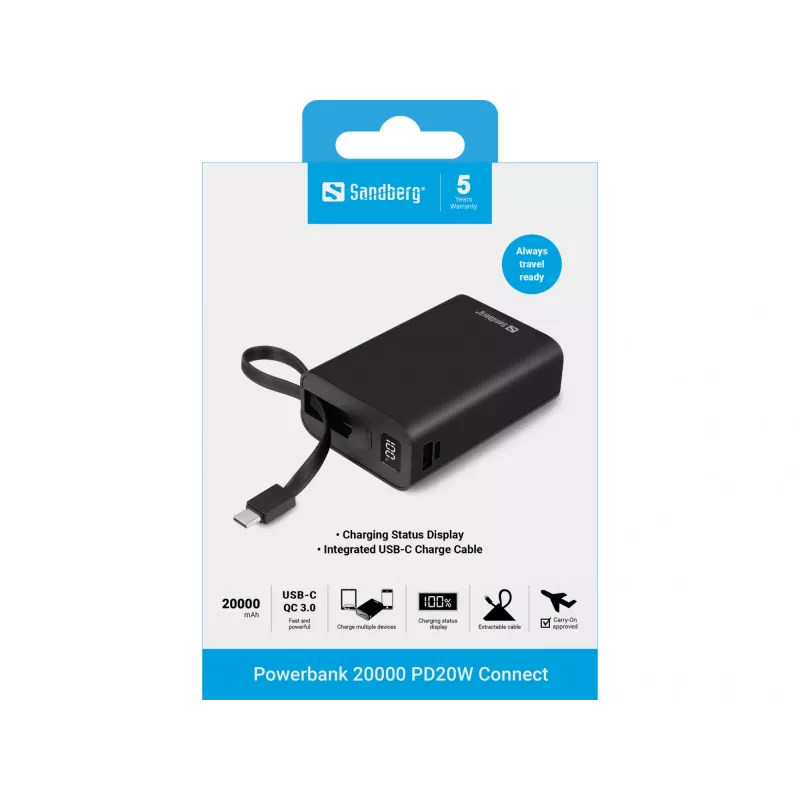 Portable aku Sandberg Powerbank 20000 PD20W Connect, 20000 mAh