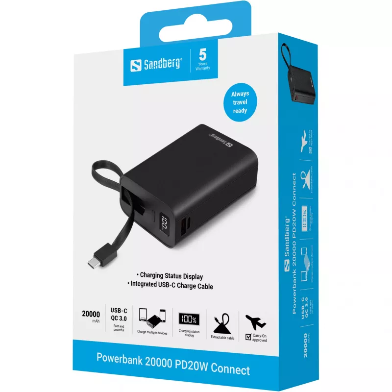 Portable aku Sandberg Powerbank 20000 PD20W Connect, 20000 mAh