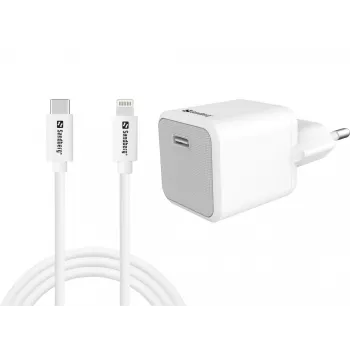 Vahelduvvoolulaadija Sandberg 20W USB-C + Lightning 1M kiirlaadimine, valge